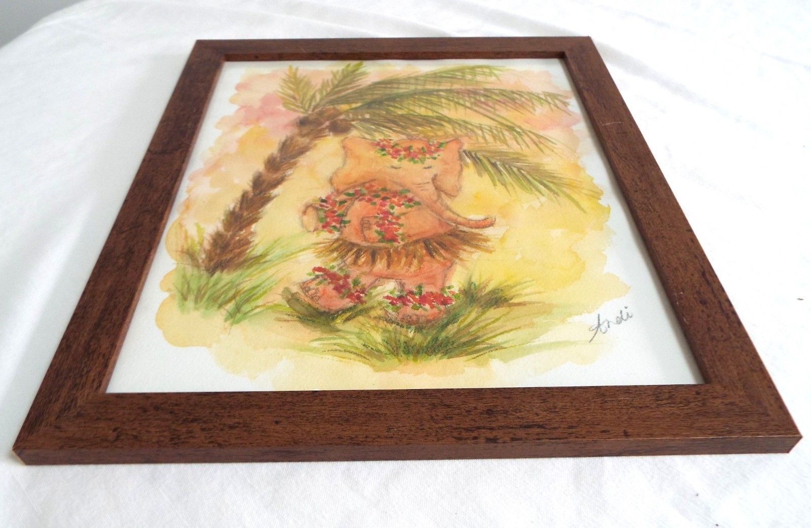 Hawaiian Hula Elephant Illustration Cute Original Watercolor Painting Andi Lucaa photo Art