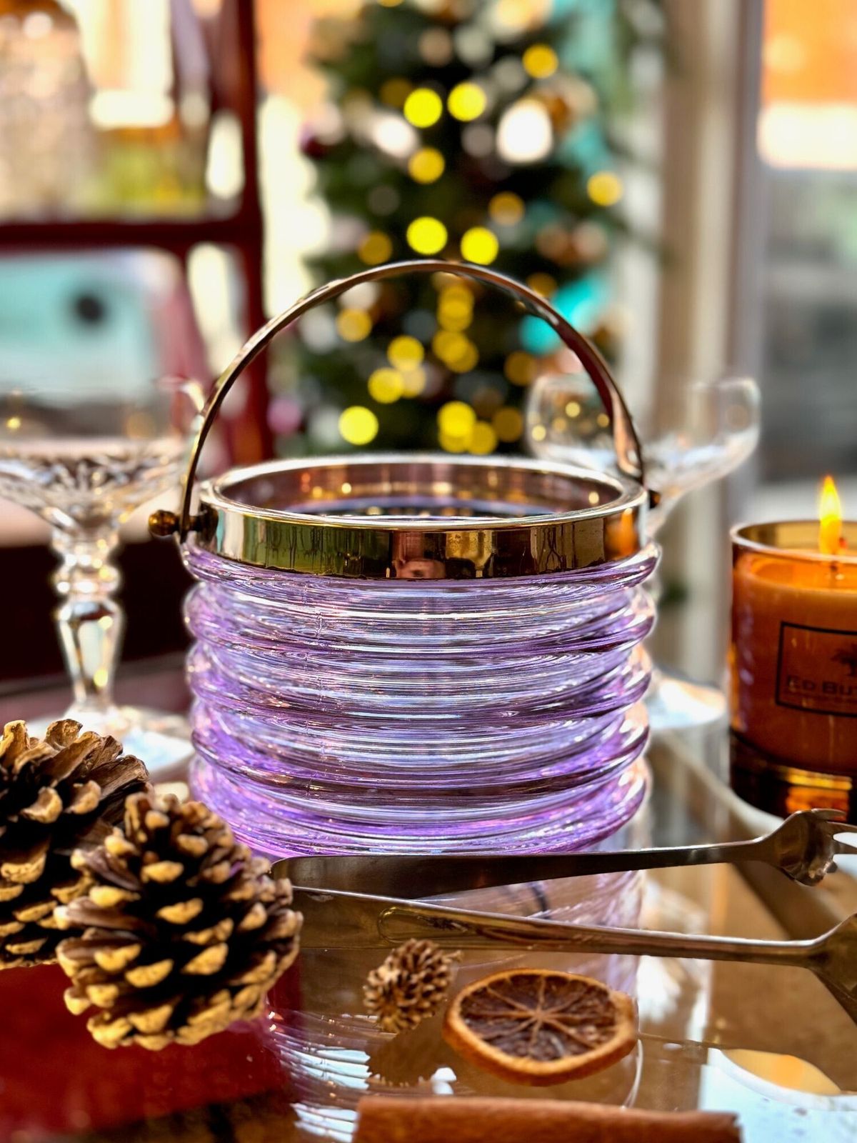 625.0 A Murano Purple Glass Ribbed Ice Bucket “Onda” By Sergio Asti For Amolfo Di Cambio photo