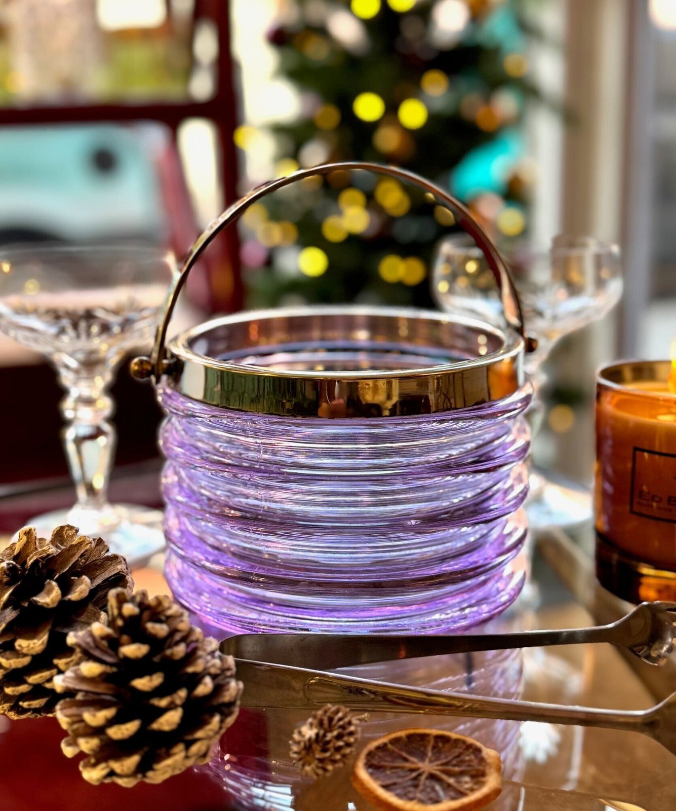 photo vinterior A Murano Purple Glass Ribbed Ice Bucket “Onda” By Sergio Asti For Amolfo Di Cambio
