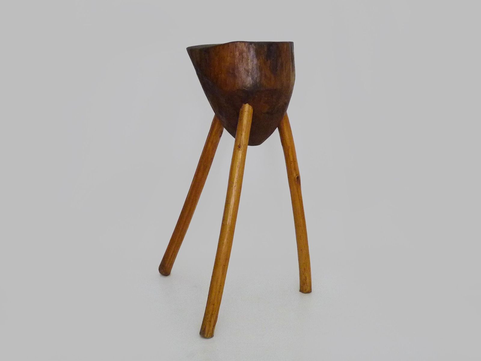 Antique Tripod Oak Butcher's Block, Side Table, Stool. Folk Art photo 317.0