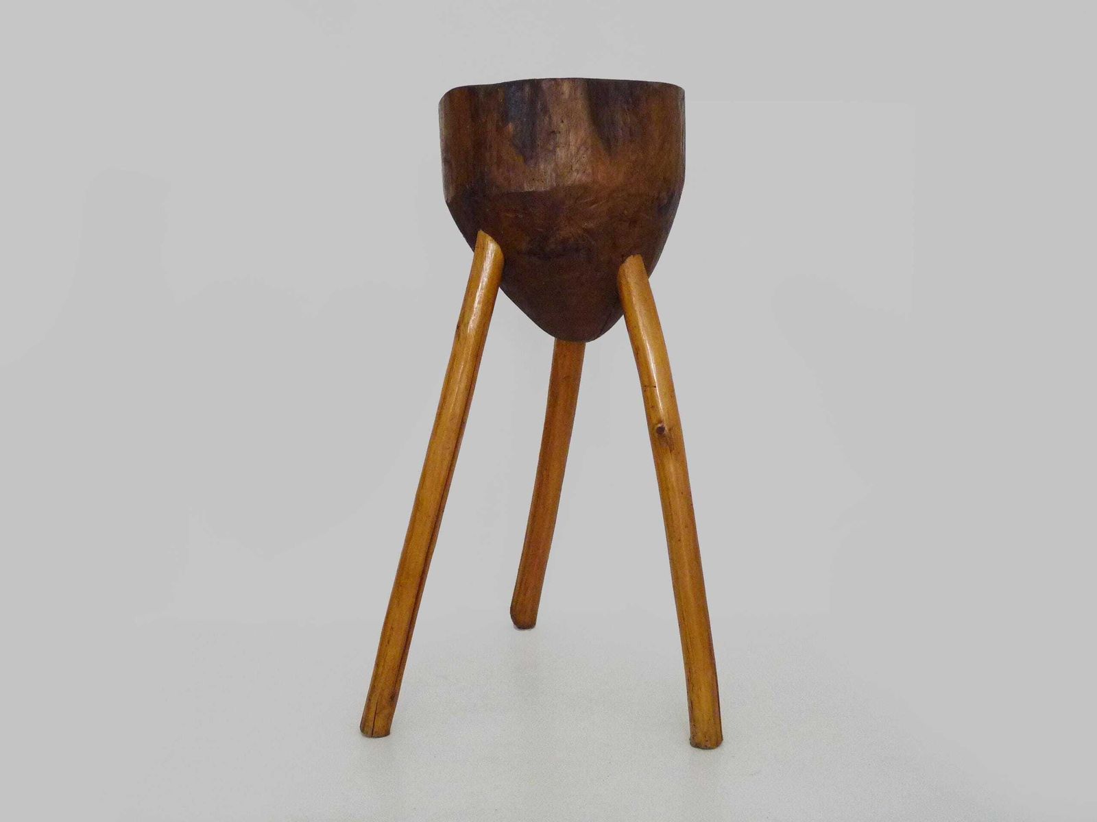 Antique Tripod Oak Butcher's Block, Side Table, Stool. Folk Art photo vinterior