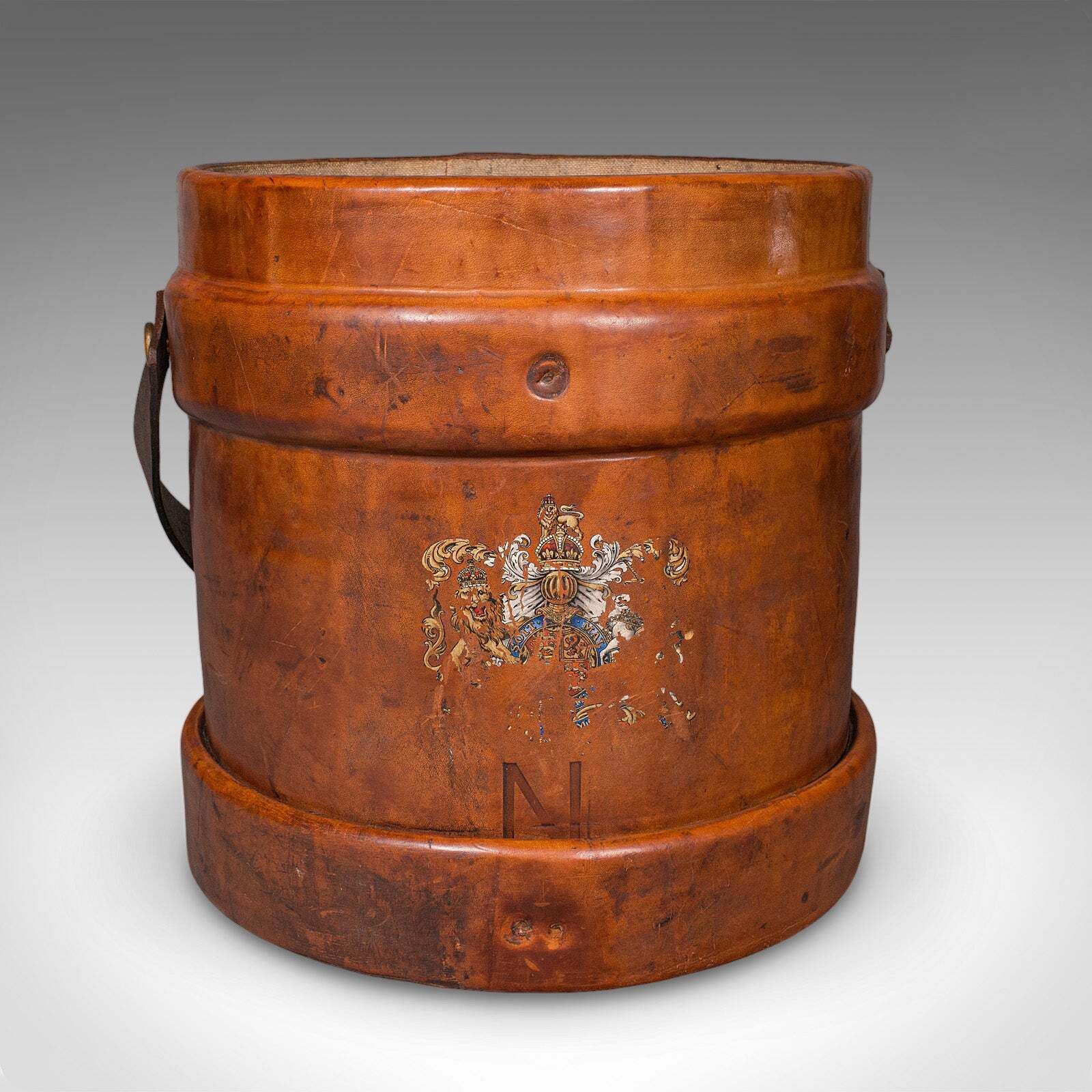 Vintage Drawing Room Waste Paper Basket, English, Leather Study Bin, Mid Century photo for sale