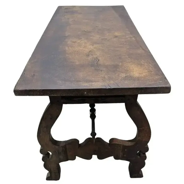 18th Century Period Walnut Desk With A Wrought Iron Crossbar photo furniture