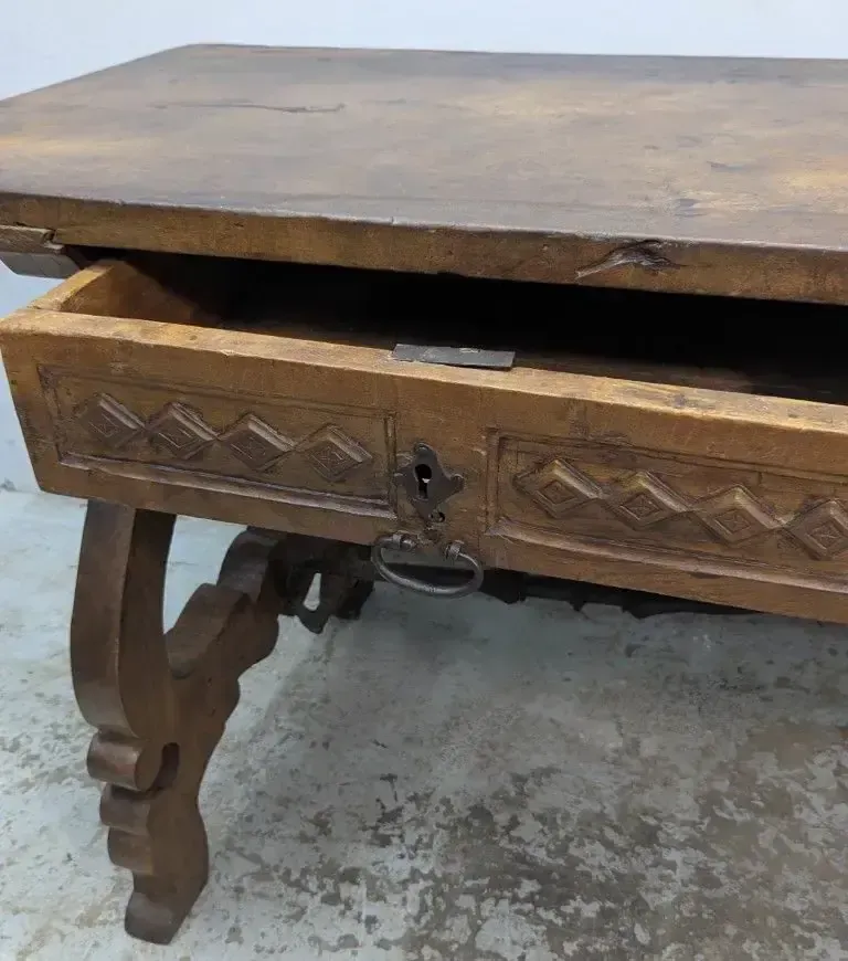 Furniture 18th Century Period Walnut Desk With A Wrought Iron Crossbar photo