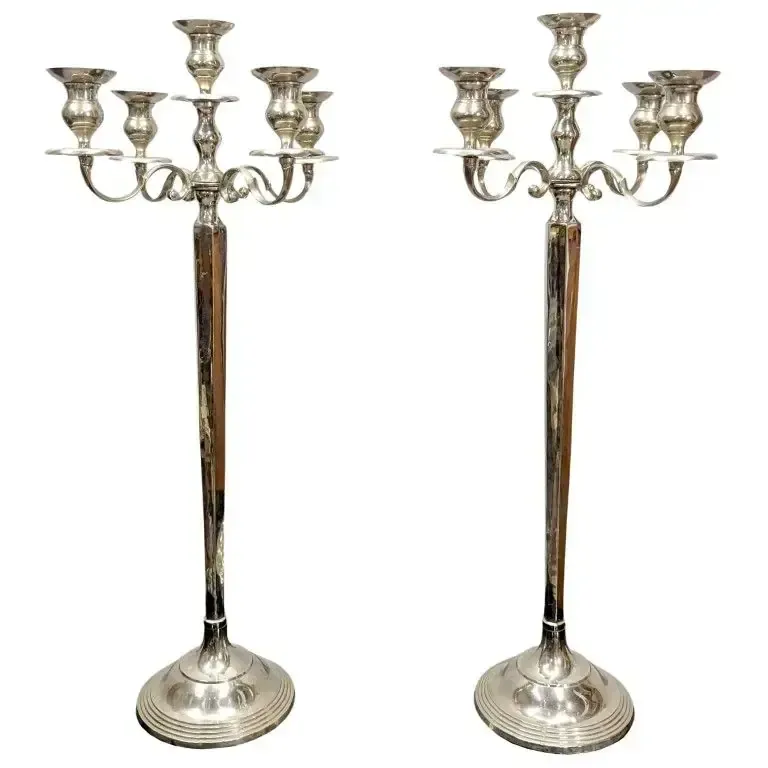 Very Large Louis XV Style Silver Plated Metal Chandeliers With 6 Lights (Pair)