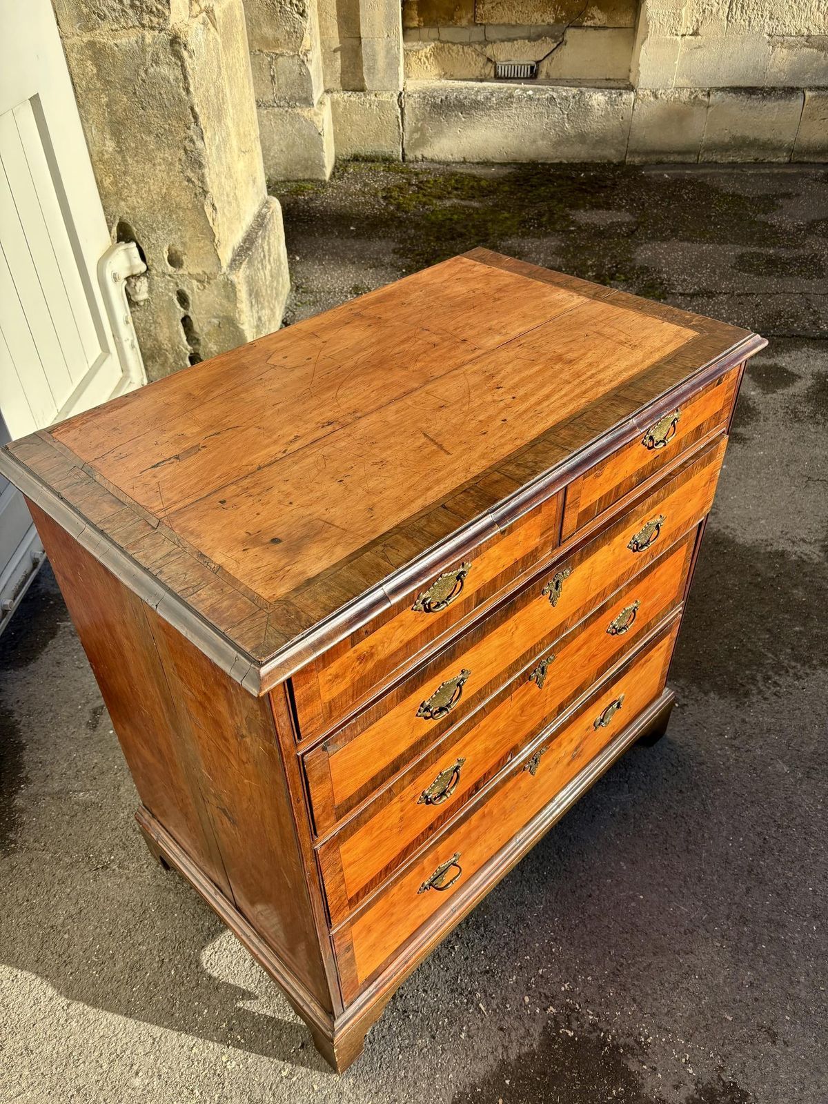 photo for sale George III Satin Wood Chest Of Drawers With Walnut Cross Banding