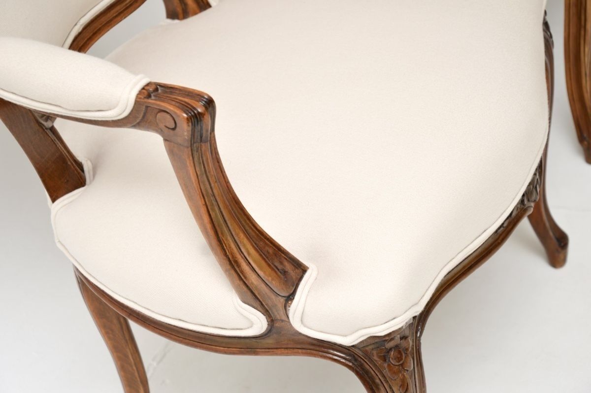 Pair Of Antique French Walnut Salon Armchairs photo vintage