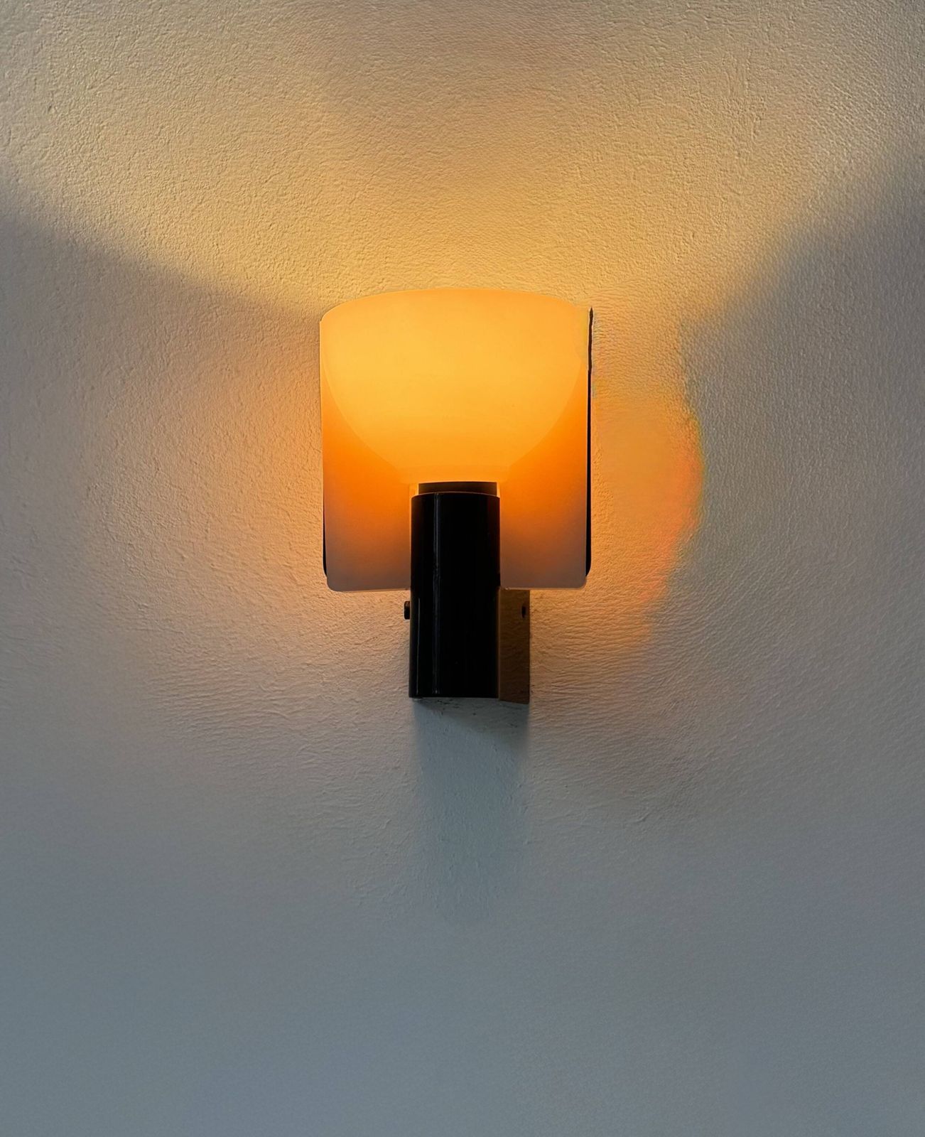 Vintage Wall Light, Chrome Plated Metal And Pressed Molded Sandblasted Glass, Italy, 1980 photo for sale
