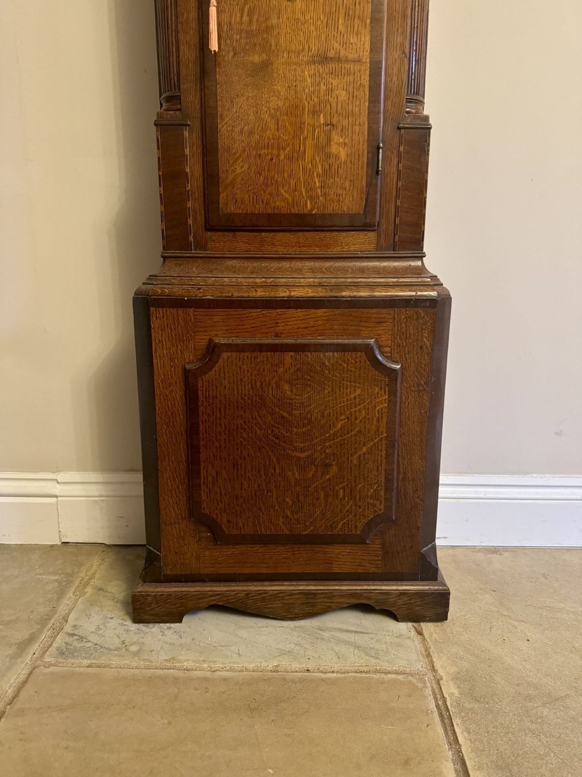 Quality Antique George III Oak And Mahogany Banded Long Case Clock photo buy