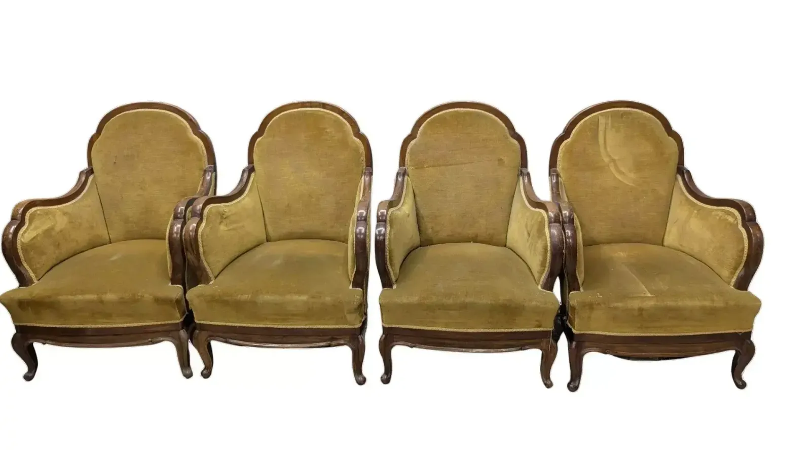 Set Of 4 Louis XV Style Armchairs Upholstered In Mustard Velvet