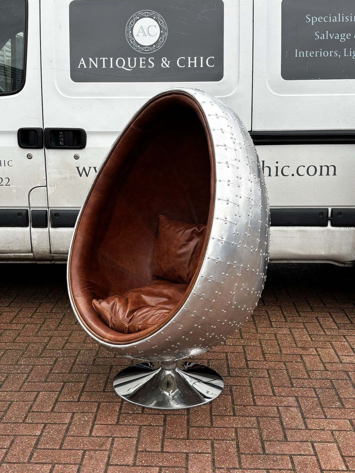 Aviation Swivel Egg Chair With Tan Leather. photo for sale