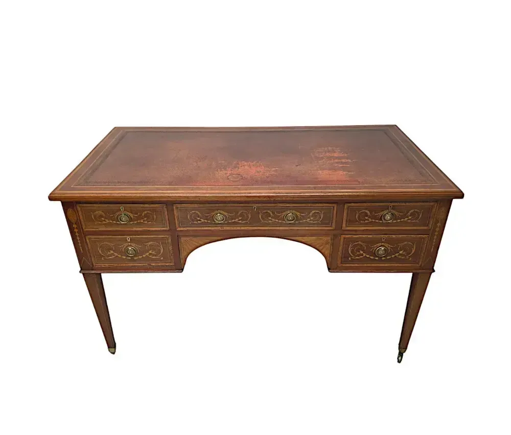 A Fabulous Edwardian Inlaid Leather Top Office Or Writing Desk By James Shoolbred Of London photo furniture