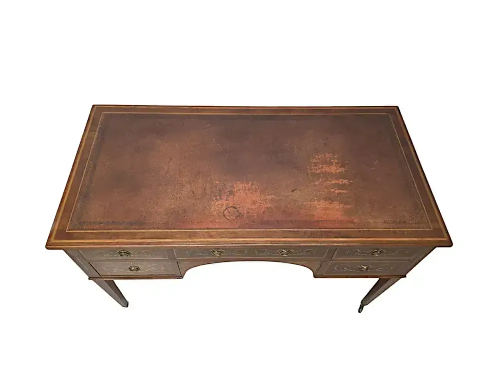 A Fabulous Edwardian Inlaid Leather Top Office Or Writing Desk By James Shoolbred Of London photo for sale