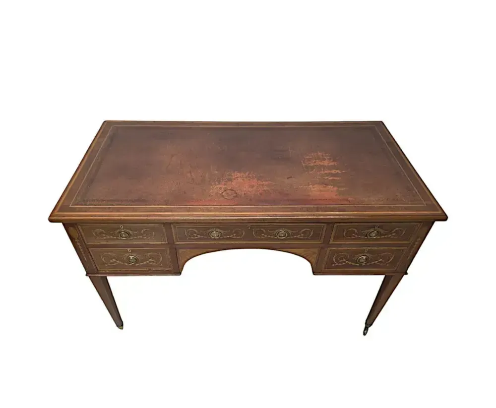 A Fabulous Edwardian Inlaid Leather Top Office Or Writing Desk By James Shoolbred Of London photo vinterior