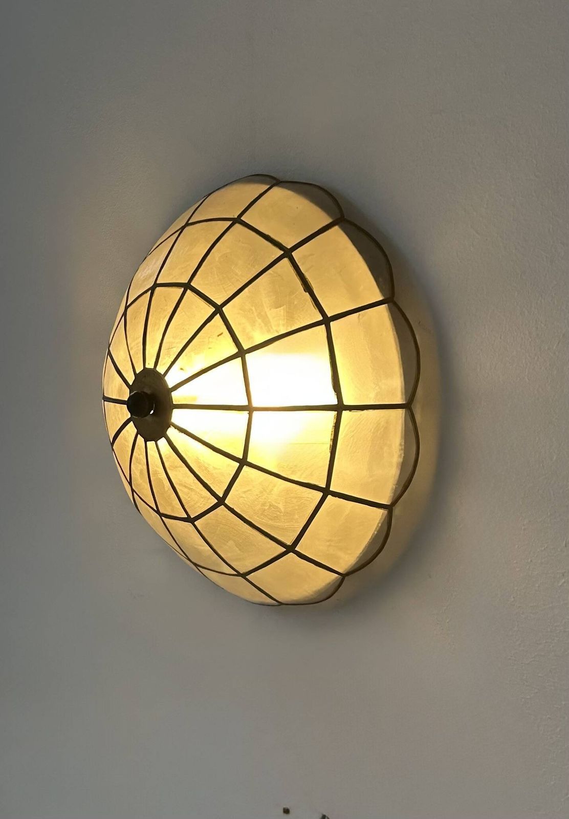 Pair Of Vintage Wall Lights, Mother Of Pearl And Brass, France, 1980 photo Lighting