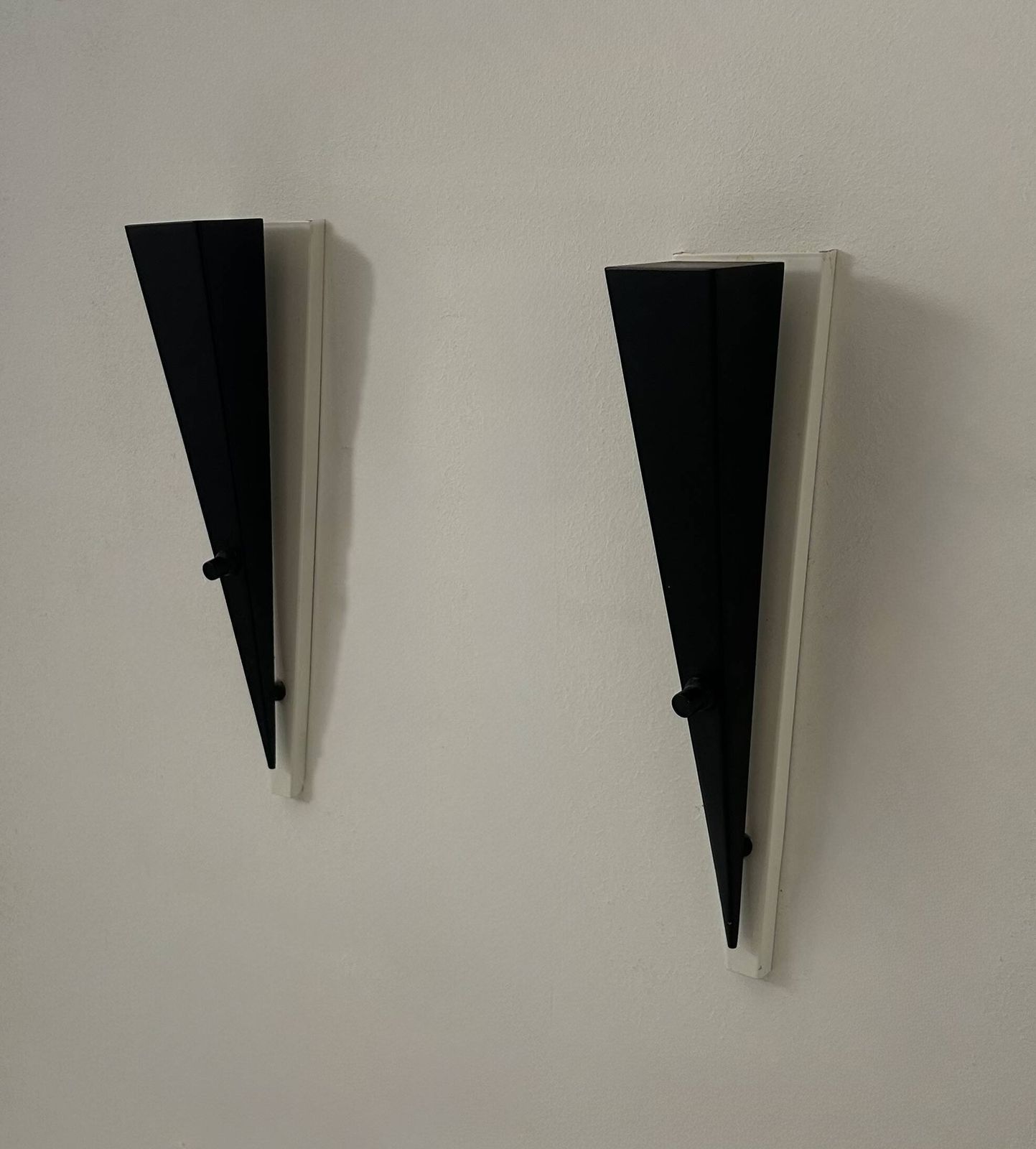 Pair Of Vintage Wall Lights, Black And White Lacquered Metal, France, 1970 photo vinterior