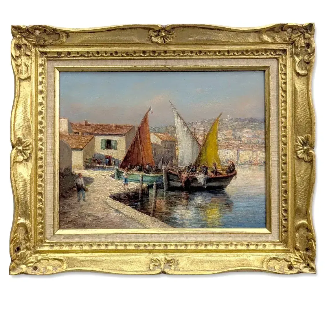 Oil Painting On Panel, Marine Scene Of The Port Of Toulon