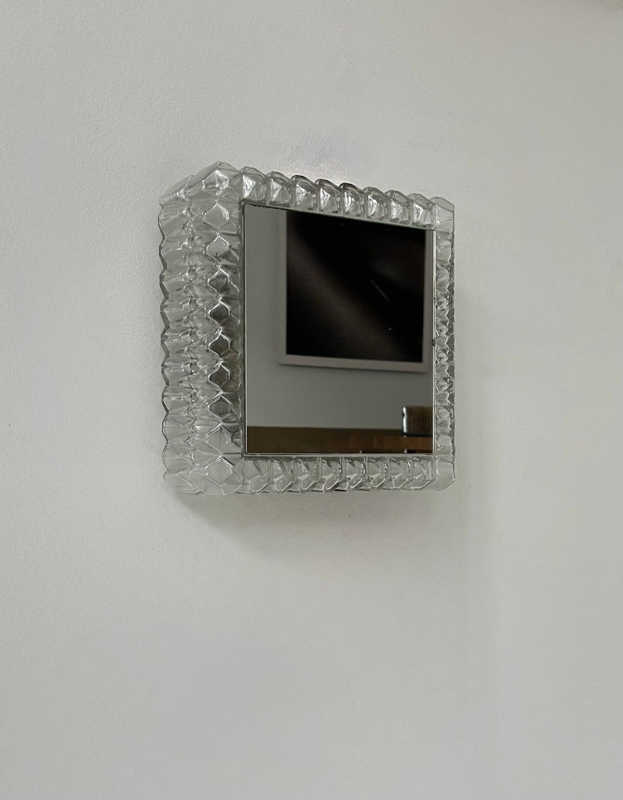 Vintage Wall Light, Pressed Molded Glass And Mirror, France, 1960 photo vintage