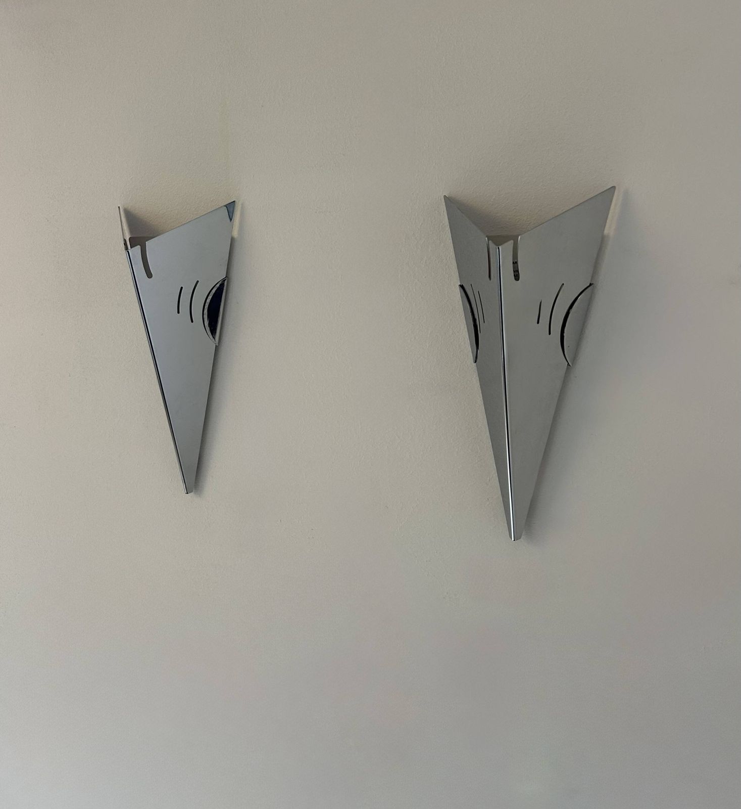 Pair Of Vintage Wall Lights, Chrome Plated Metal, France, 1980 photo Lighting