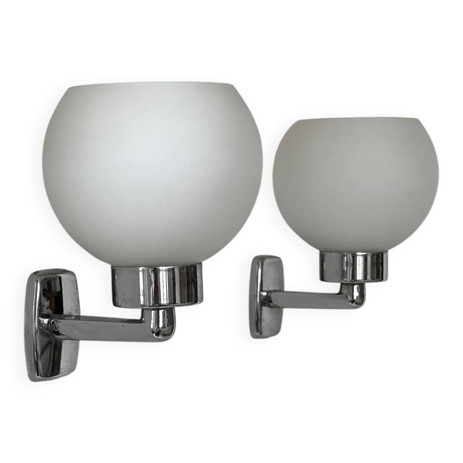 Pair Of Vintage, Chrome And Opaline Wall Lights, France, 1970