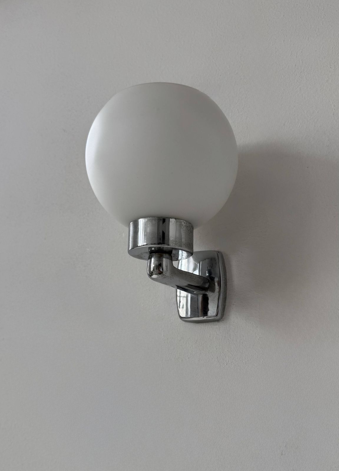 Pair Of Vintage, Chrome And Opaline Wall Lights, France, 1970 photo vinterior