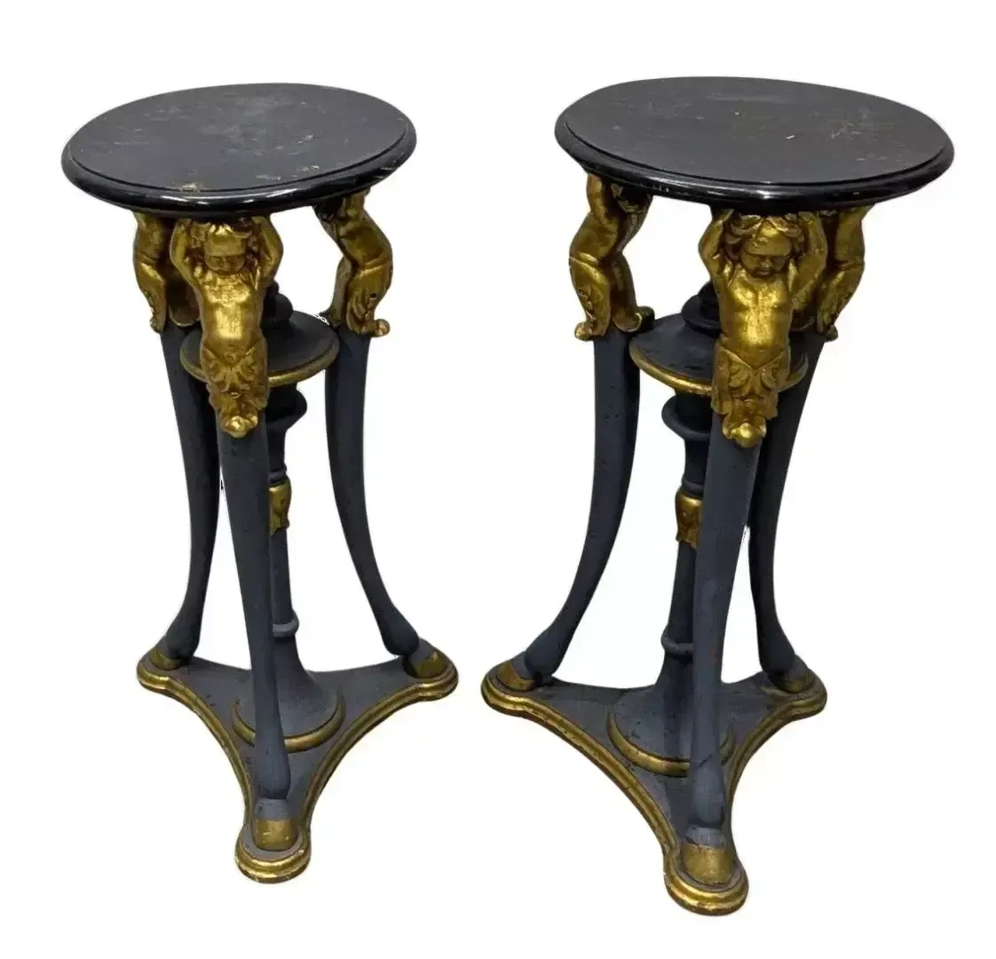 Pair Of Lacquered And Gilded Wooden Side Tables Decorated With Putti photo furniture