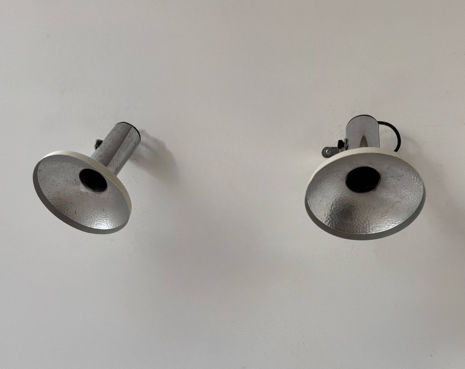 Pair Of Vintage Adjustable Wall Lights, Chrome And White Lacquered Metal, France 70 photo for sale