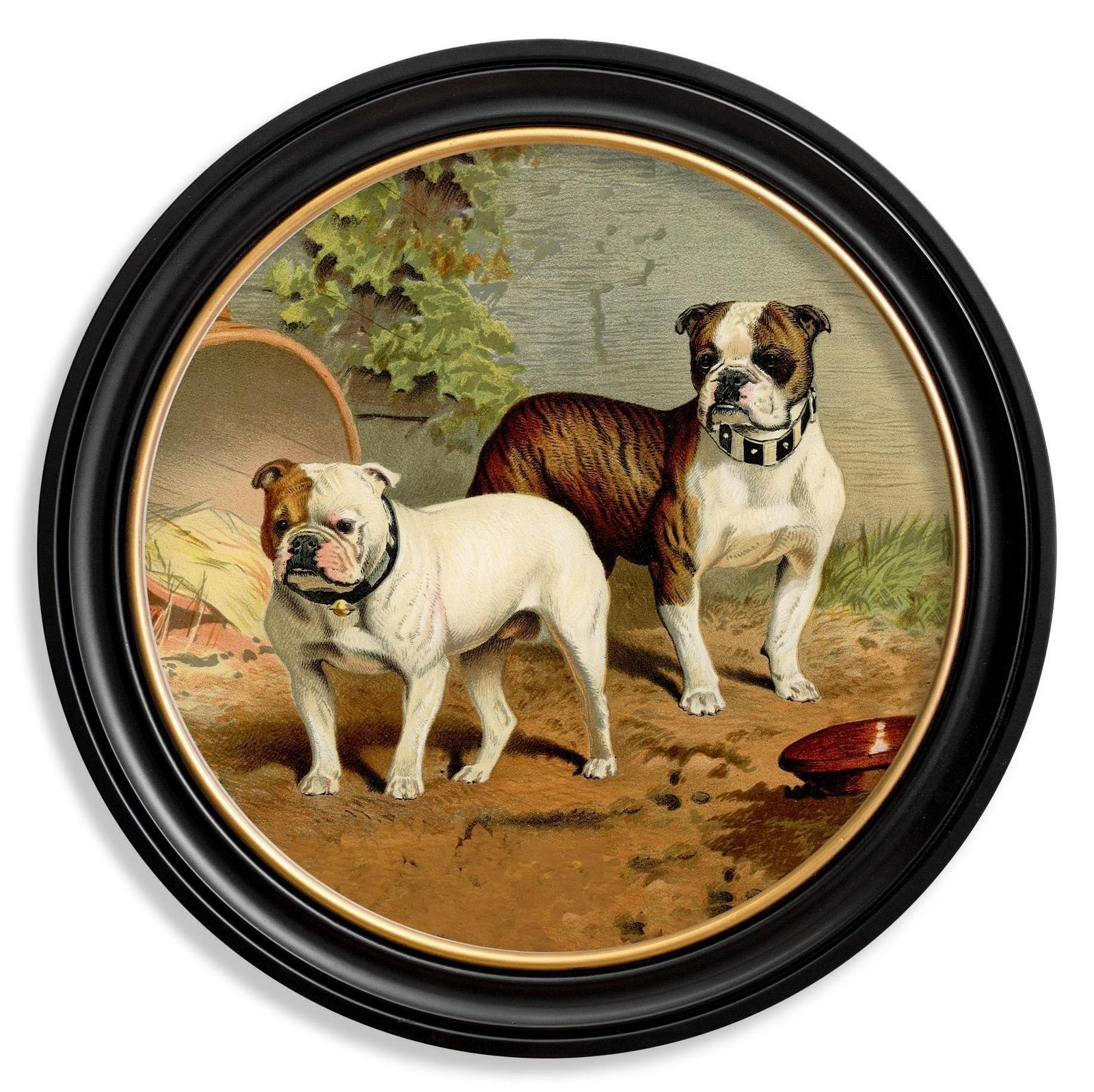 Bulldogs print in ronde lijst naar een Victoriaans origineel, ca. 1881, nieuw photo furniture