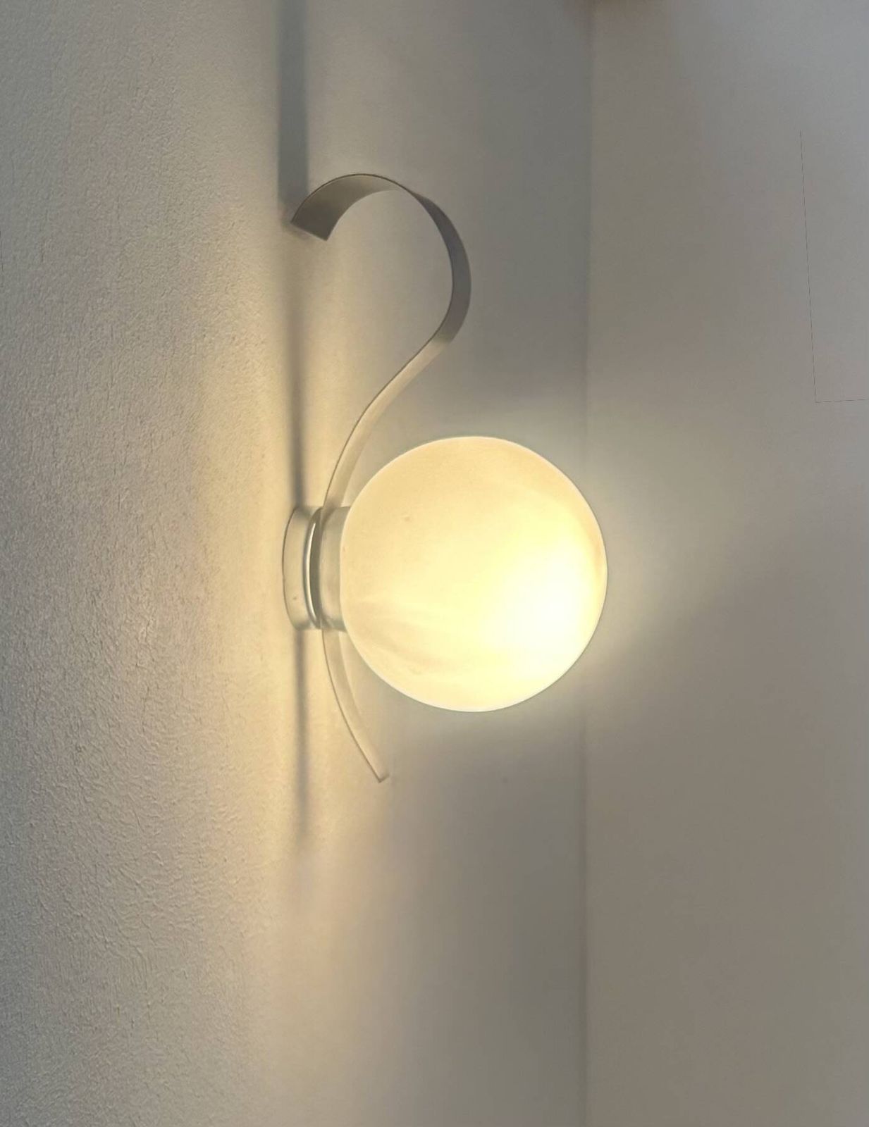 Vintage Wall Light, Opaline Glass And Brushed Metal, France, 1960 photo for sale