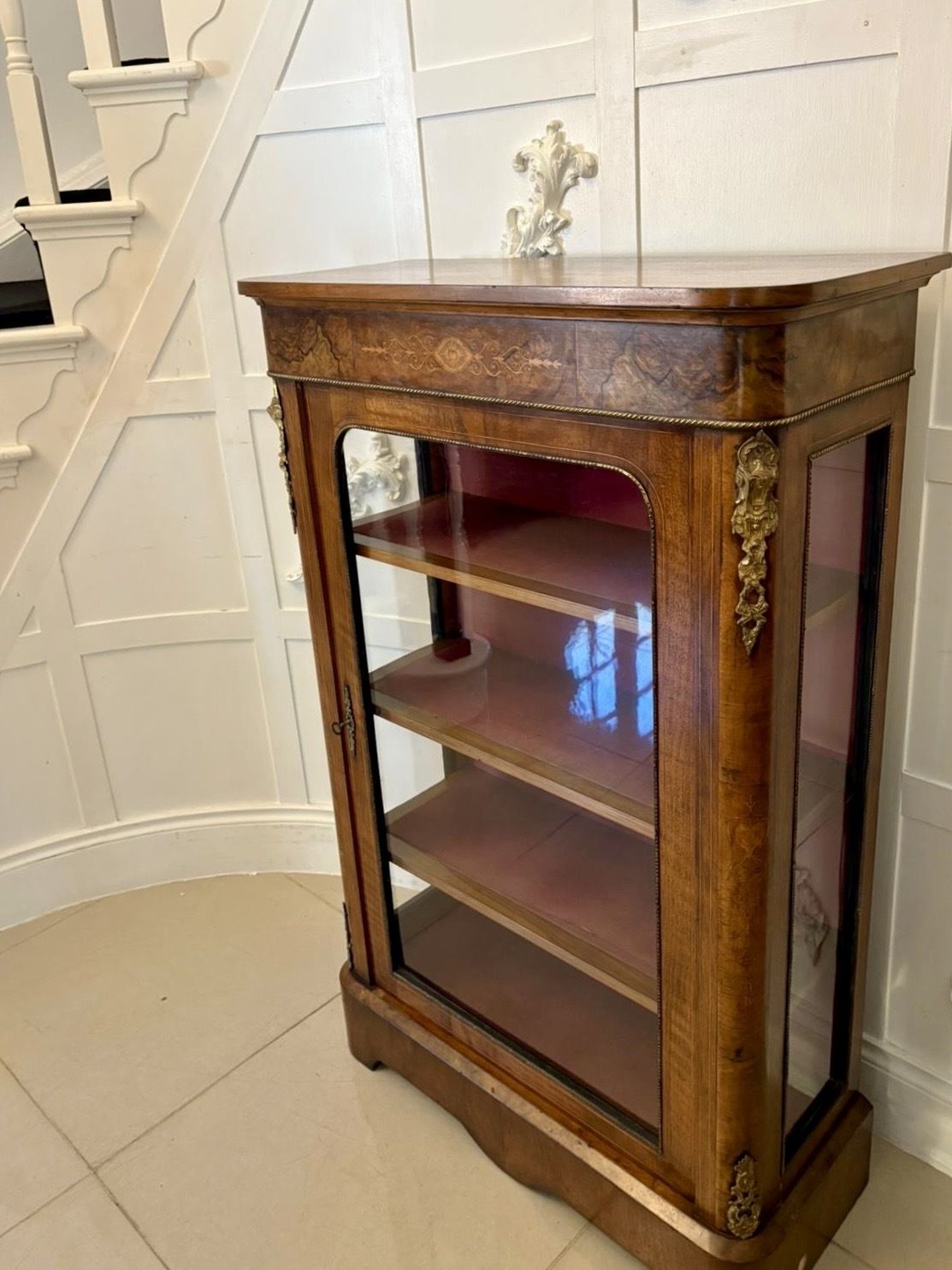 photo for sale Antique 19th Century Quality Inlaid Burr Walnut Pier Cabinet