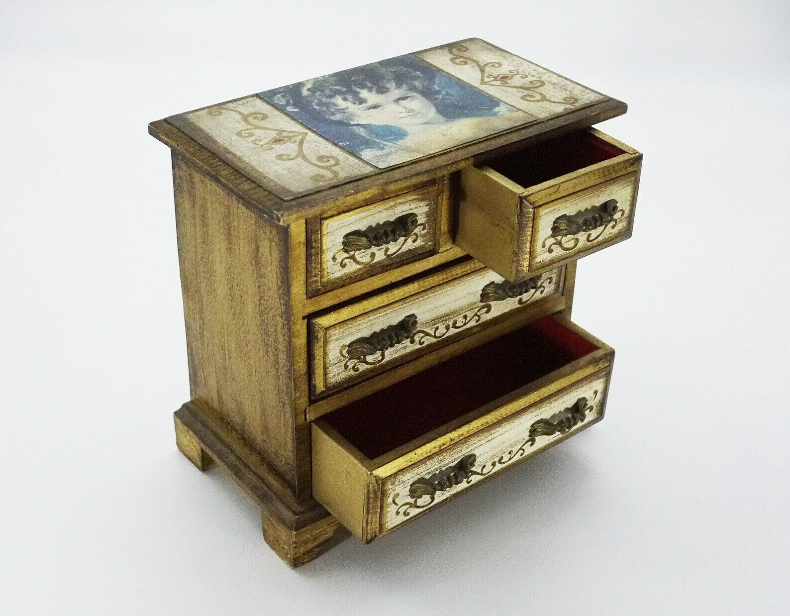 Italian Florentine Wood Jewelry Box With Drawers photo furniture