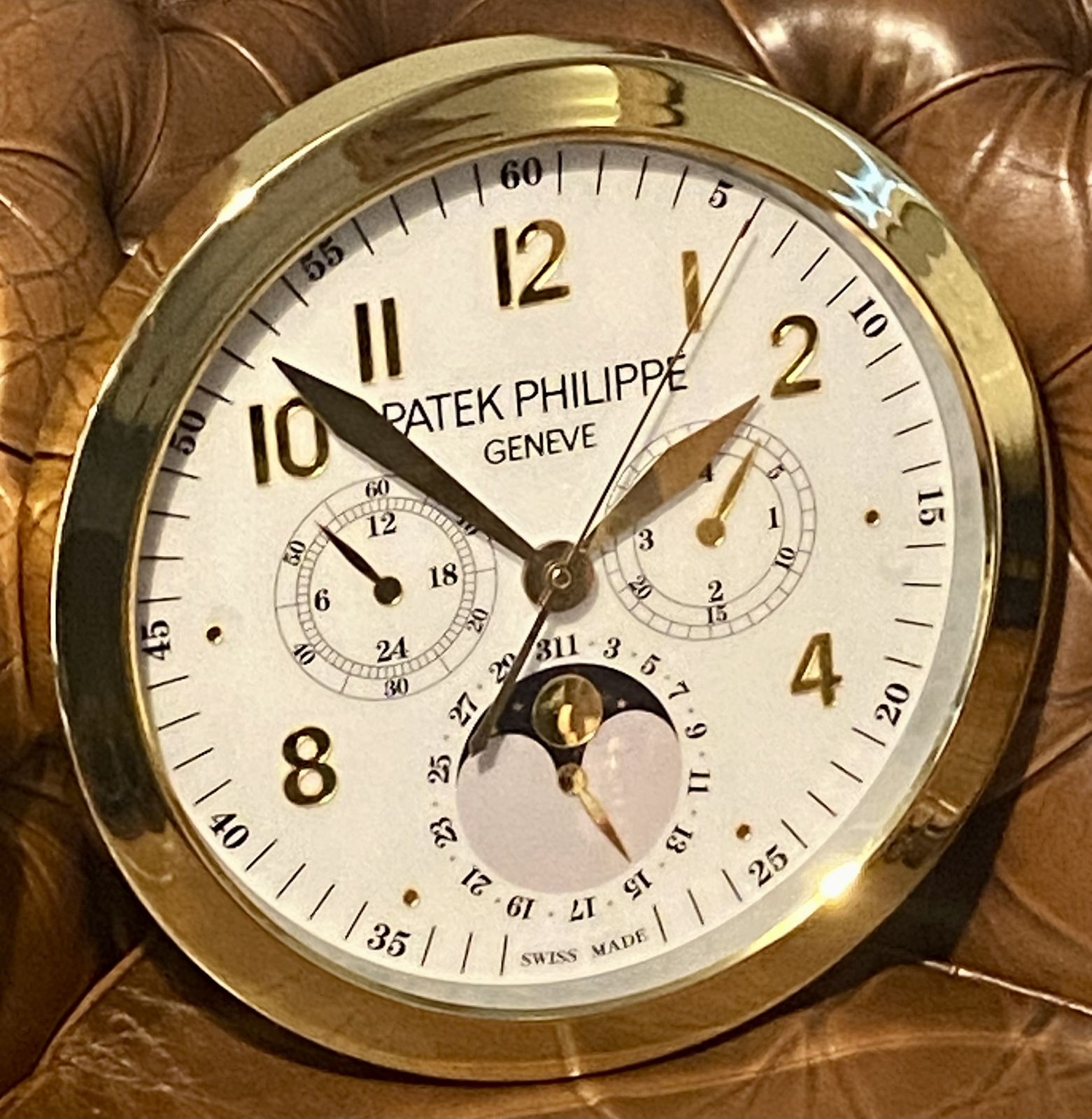 Patek Philippe Geneve Swiss Perpetual Calendar Chronograph Nautilus Dealer Promo Luxury Watch Shop Wall Clock Chronograph Timepiece 1st Dibbs Watch photo for sale