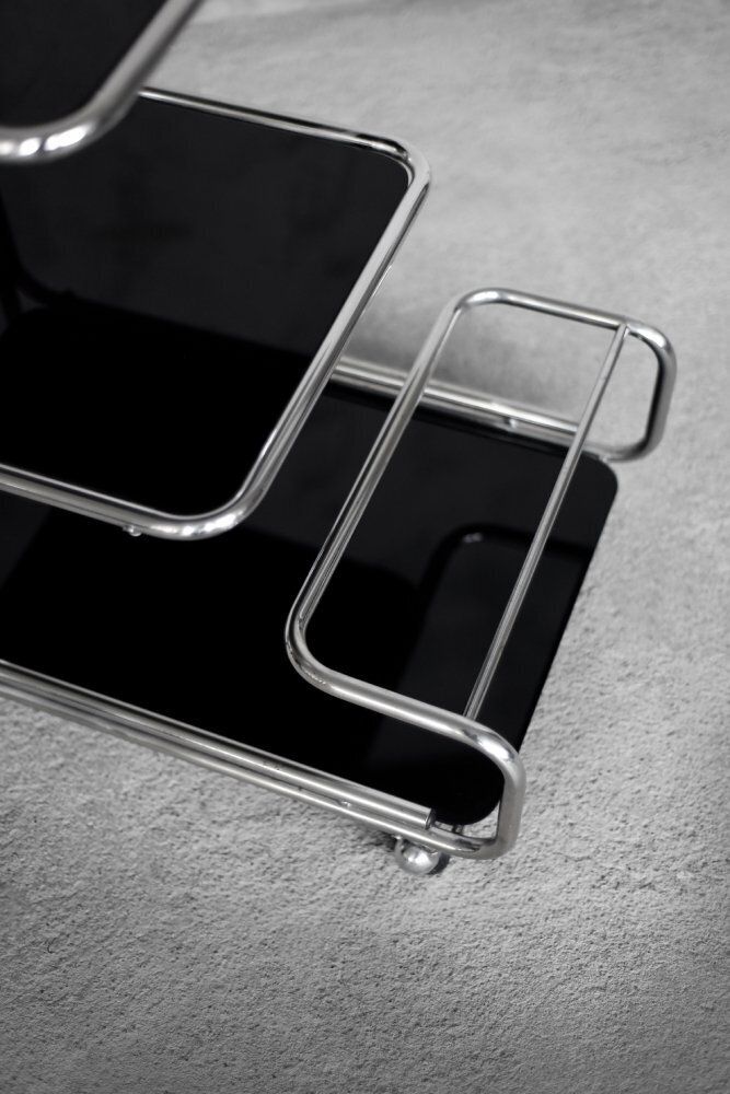 Vintage Mid Century Modern German Bauhaus Chrome & Glass Serving Trolley, 1960s photo for sale