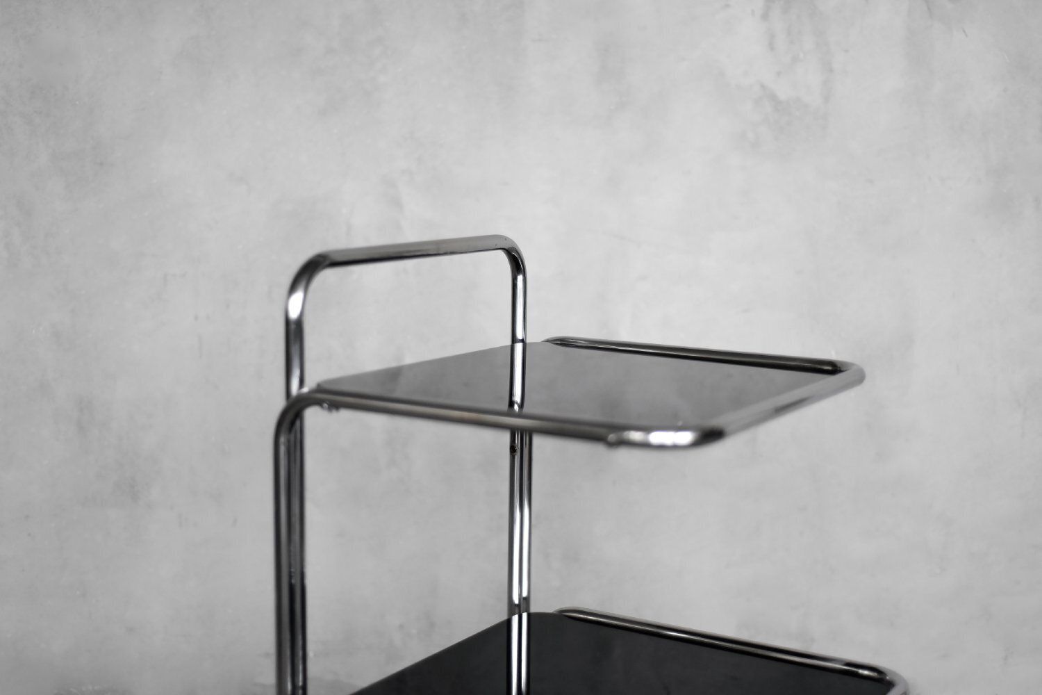 Vintage Mid Century Modern German Bauhaus Chrome & Glass Serving Trolley, 1960s photo vintage