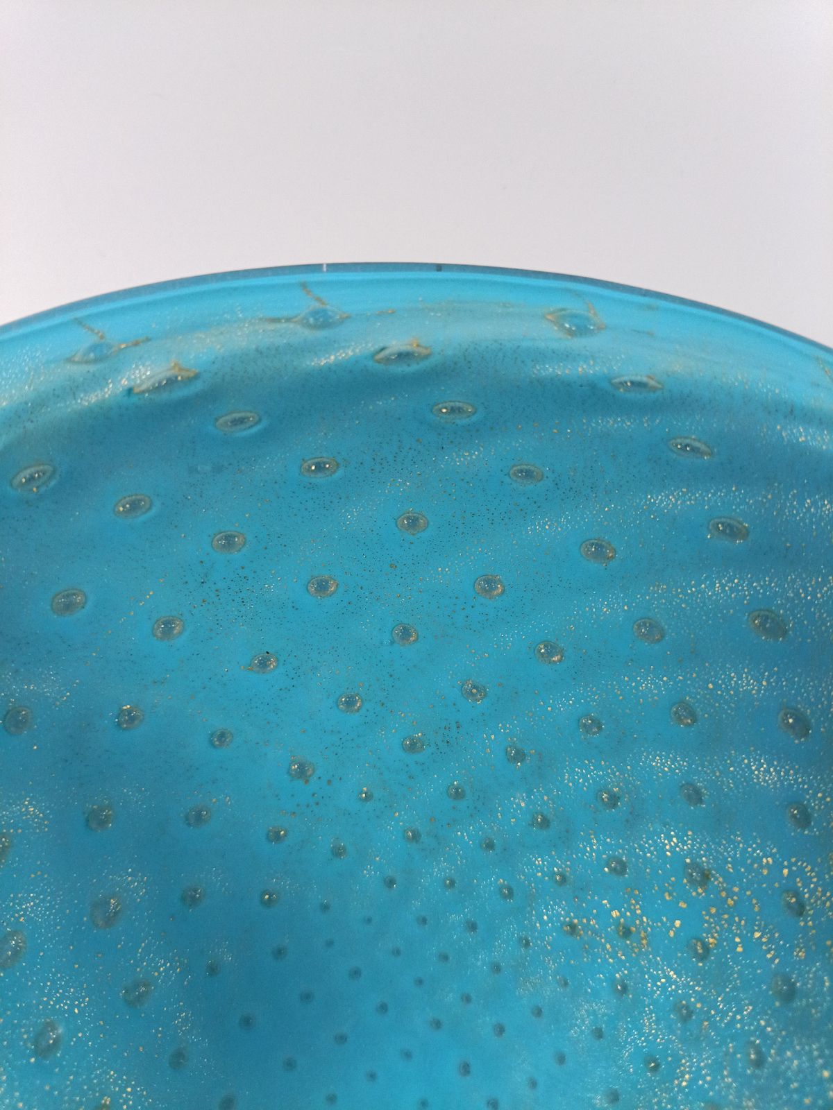 Mid Century Murano Glass Bowl By Alfredo Barbini, Pale Blue With Gold Polveri photo furniture