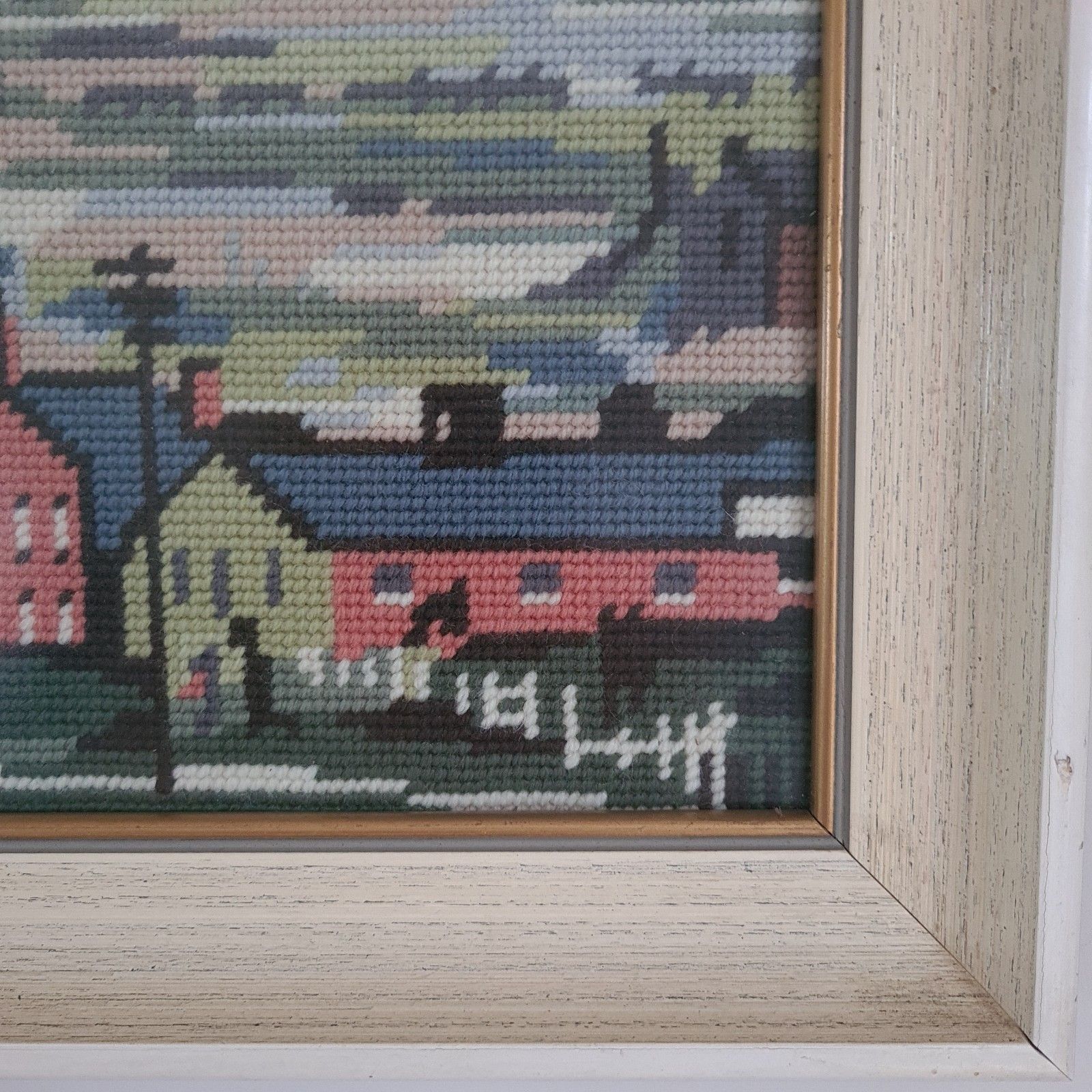 Vintage Lowery Style Cross Stitch Complete Embroidery Framed W57.5cm X H45.5cm photo vintage