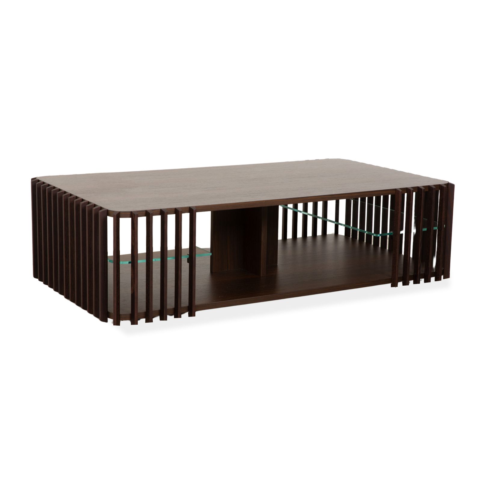 Roche Bobois Palis Wood Coffee Table Dark Brown Glass