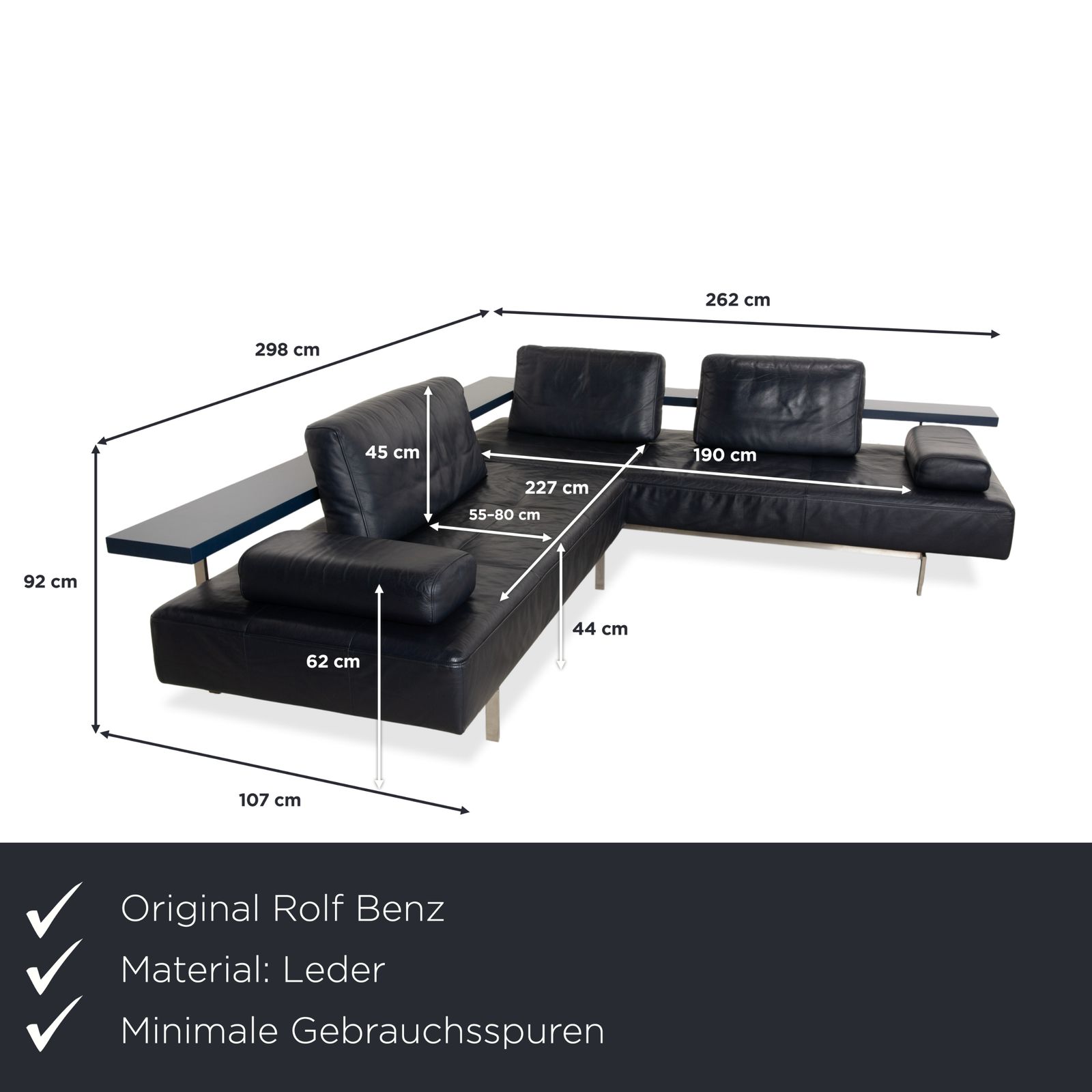 Rolf Benz Dono 6100 Leren Hoekbank Donkerblauw Manuele Functie photo furniture