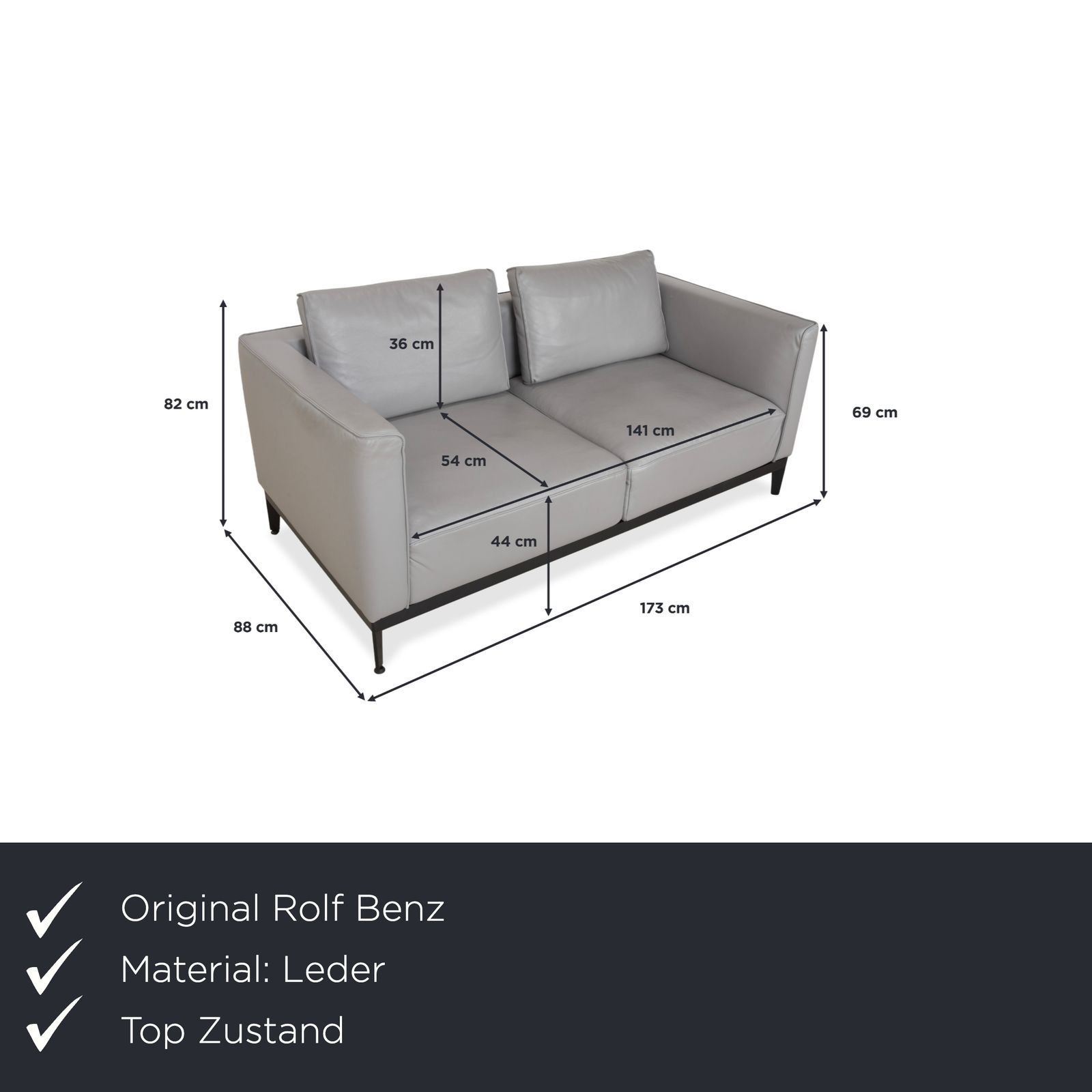 Canapé 2 places Rolf Benz en cuir gris, avec fonction manuelle photo furniture