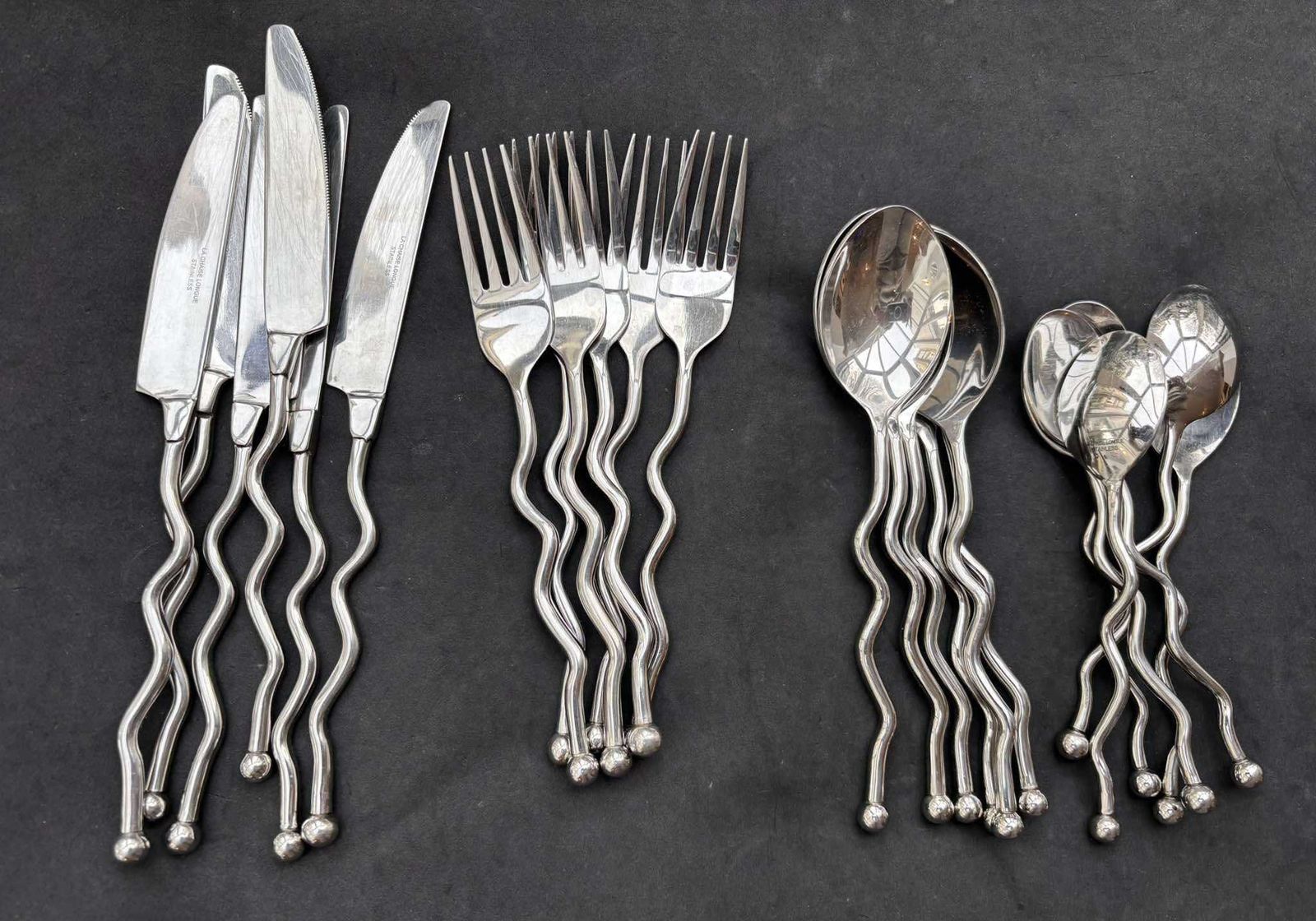 Set 24 Flatware Twist Cutlery Twisted Forged Brutalist Decor Medieval Viking Postmodern Flatware Handmade 6 Couple Gift Wedding photo 383.0