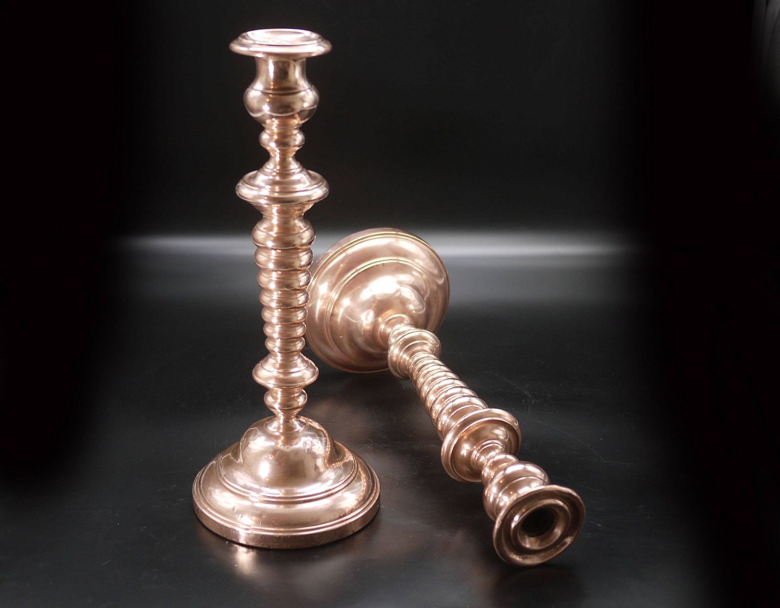 Antique Copper Tall Candlestick Holders 14.7", Arts And Crafts Candleholders photo vinterior
