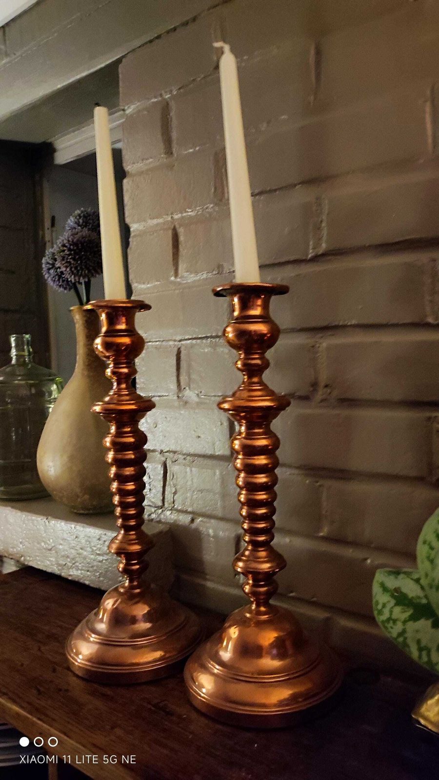 photo for sale Antique Copper Tall Candlestick Holders 14.7", Arts And Crafts Candleholders