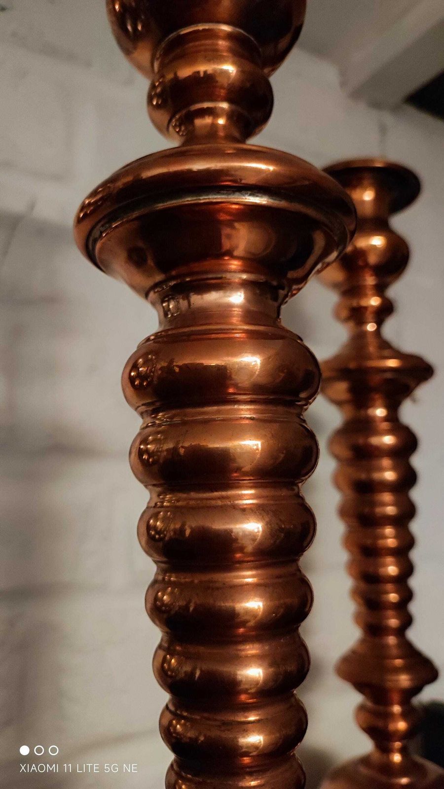 photo vintage Antique Copper Tall Candlestick Holders 14.7", Arts And Crafts Candleholders