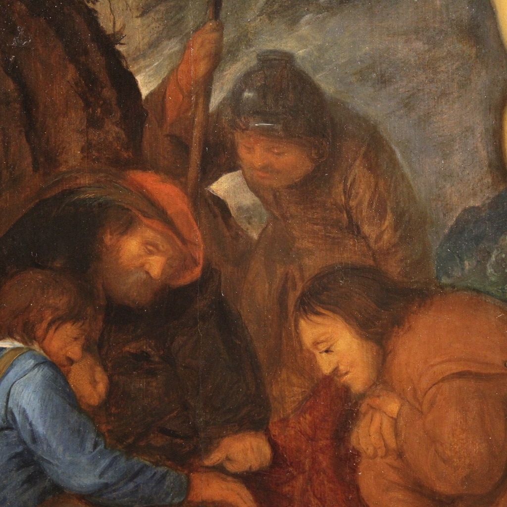 Antique Flemish Painting On Panel From The 17th Century, Crucifixion With Soldiers photo 7700.0