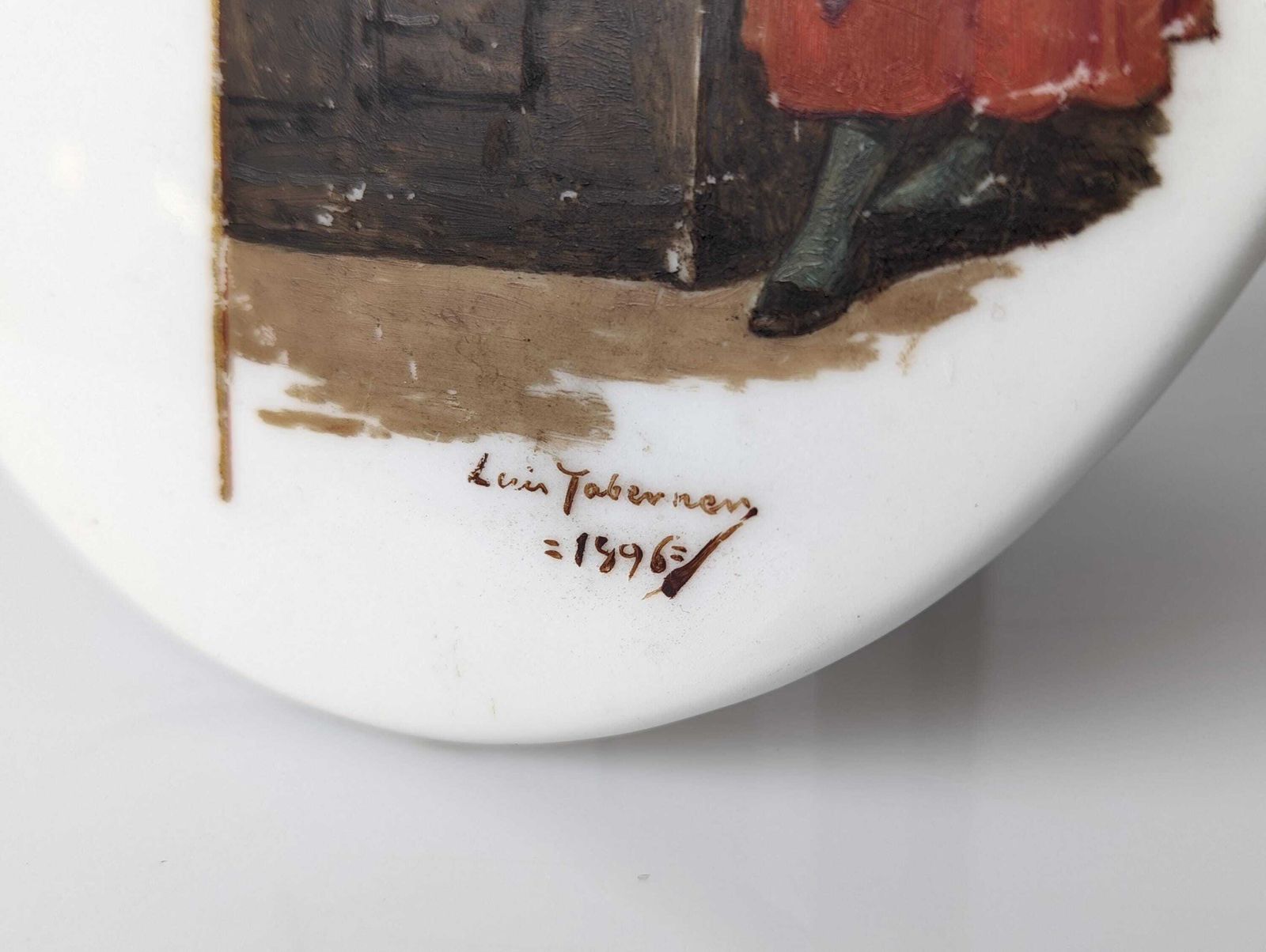 Luis Taberner Menu Plate In Oil On Porcelain Madrid 1896 photo furniture
