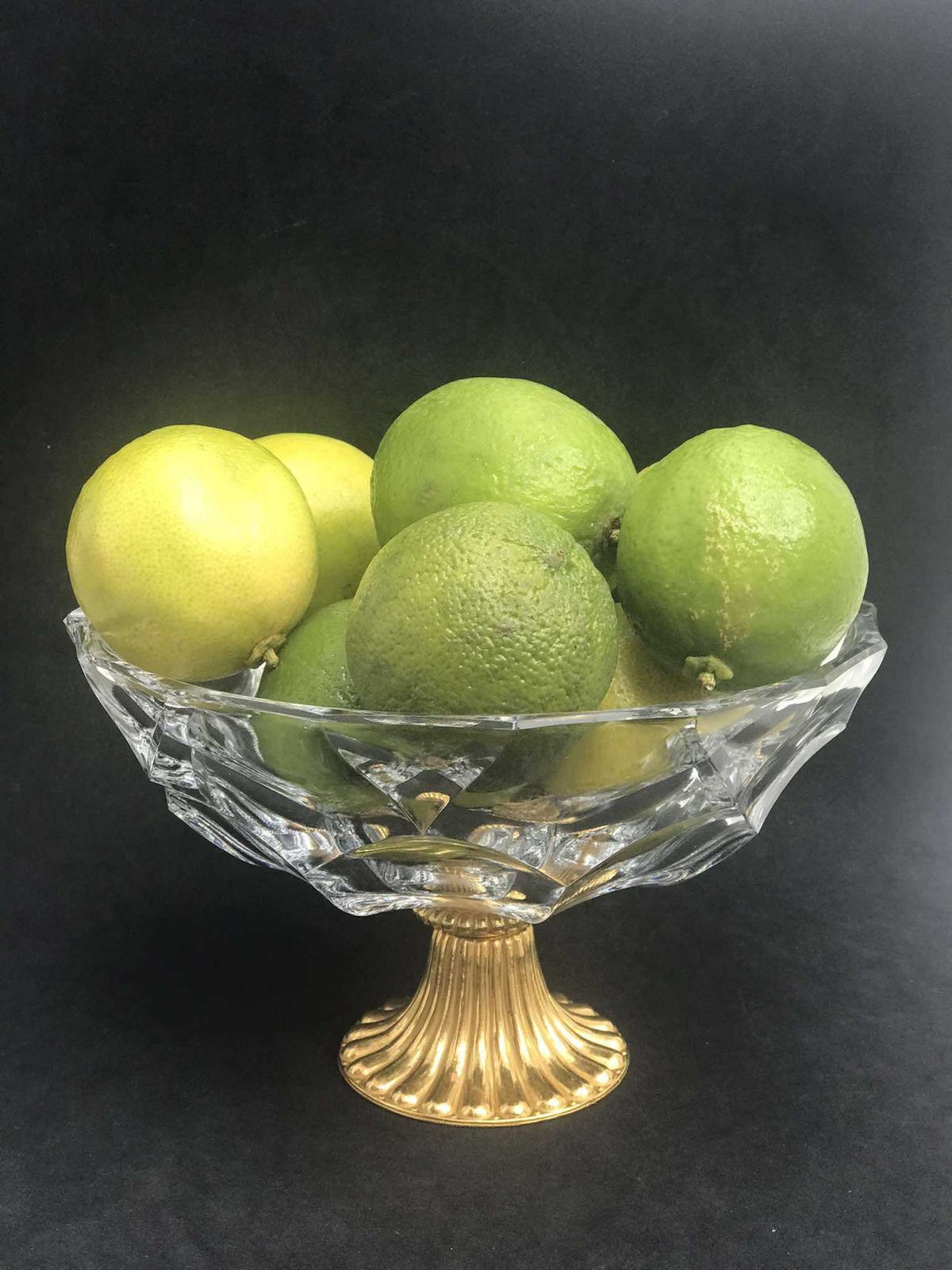 Val Saint Lambert Crystal Compote Bowl: Hollywood Regency Golden Bronze Pedestal photo 170.0