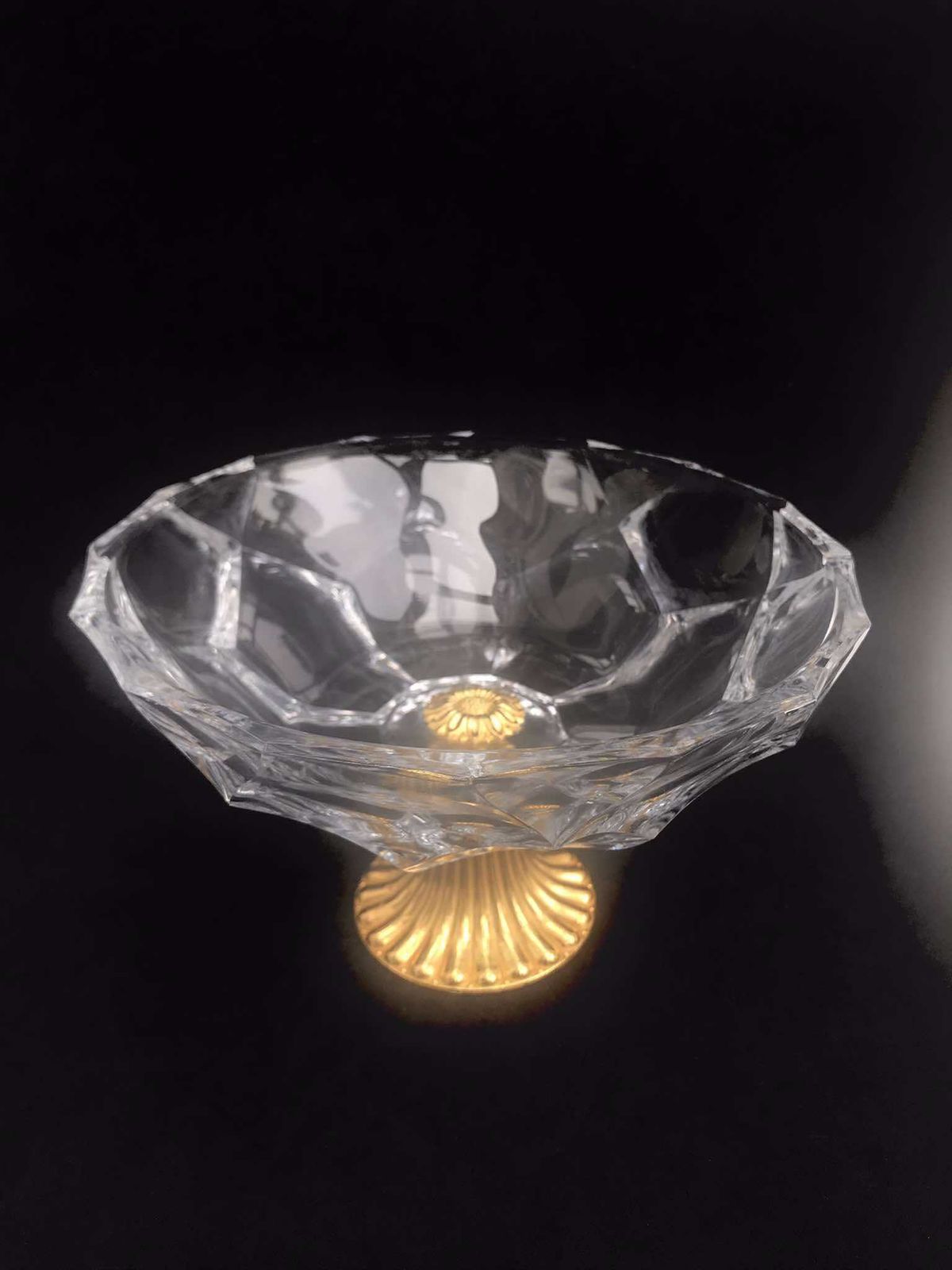 Val Saint Lambert Crystal Compote Bowl: Hollywood Regency Golden Bronze Pedestal photo vinterior