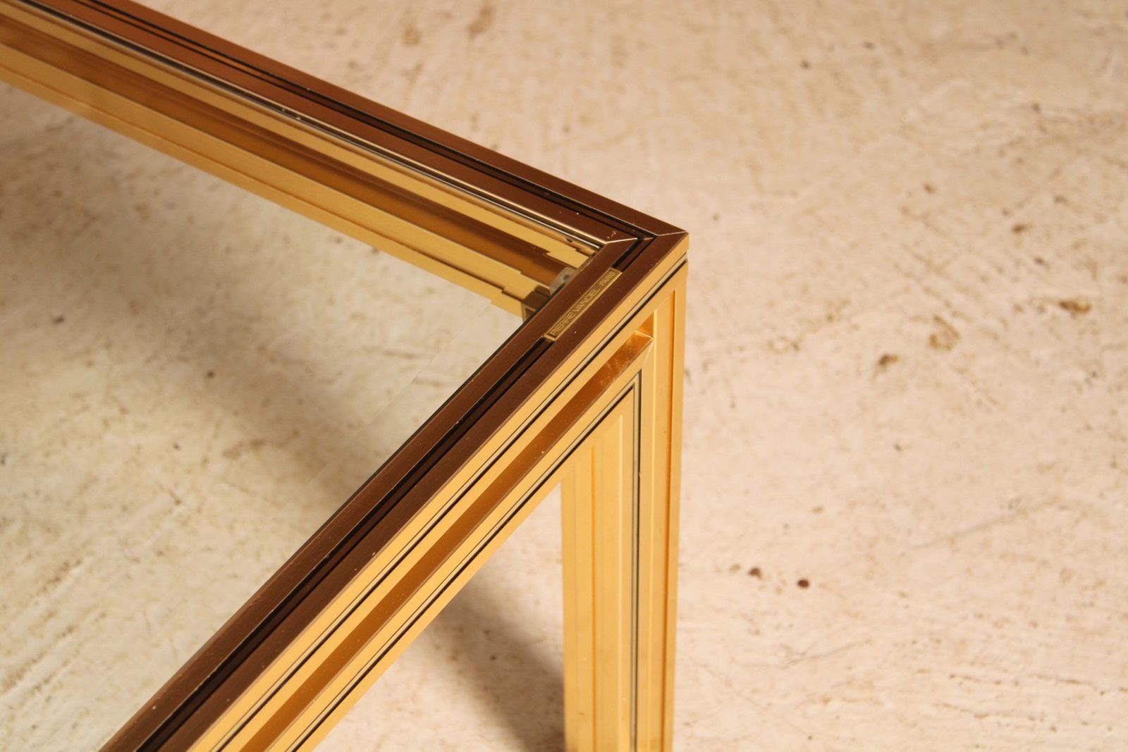 Mid Century Pierre Vandel Coffee Table With Bevelled Edge Glass Top, Circa 1970s photo vinterior