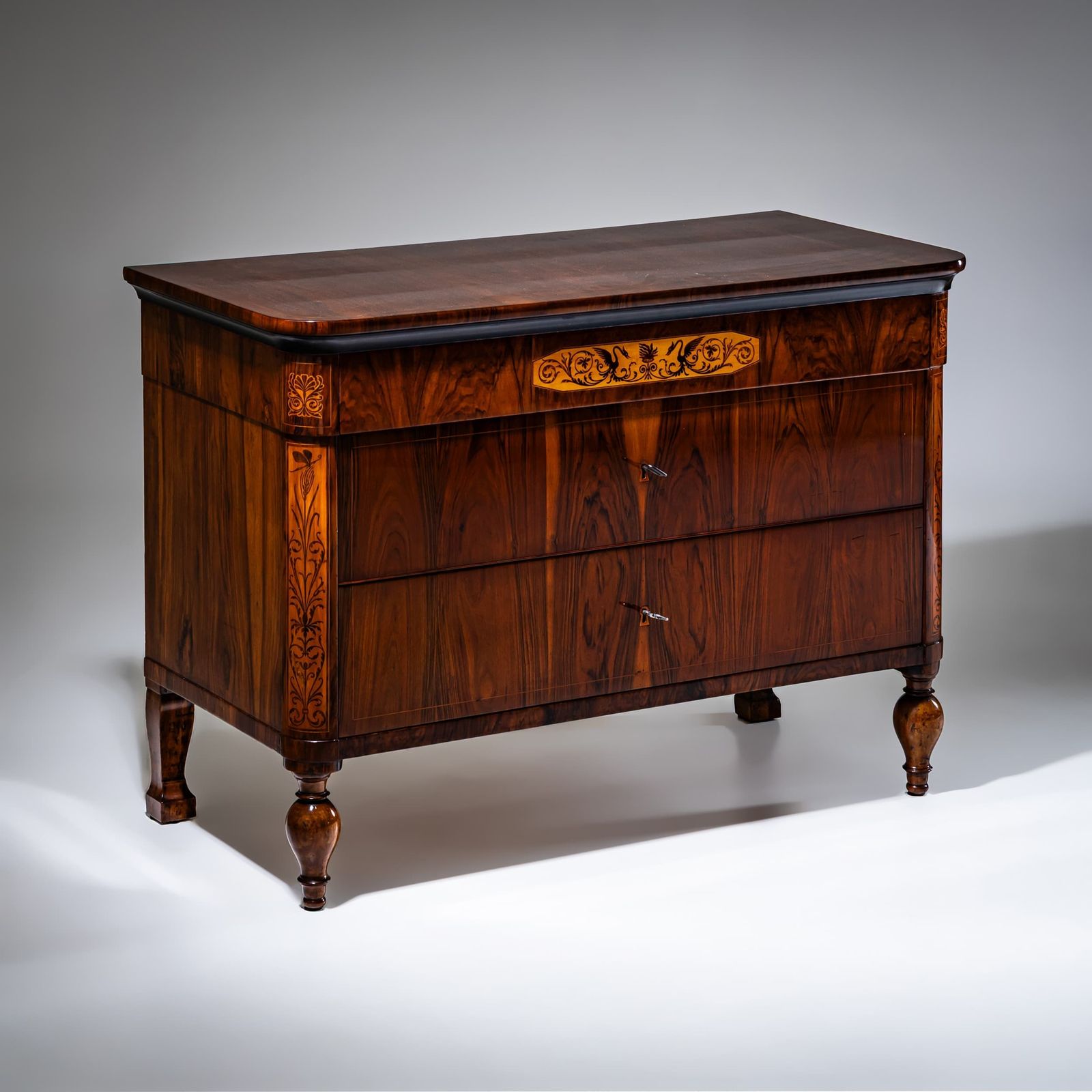 Biedermeier Chest Of Drawers With Marquetry, Italy, 19th Century