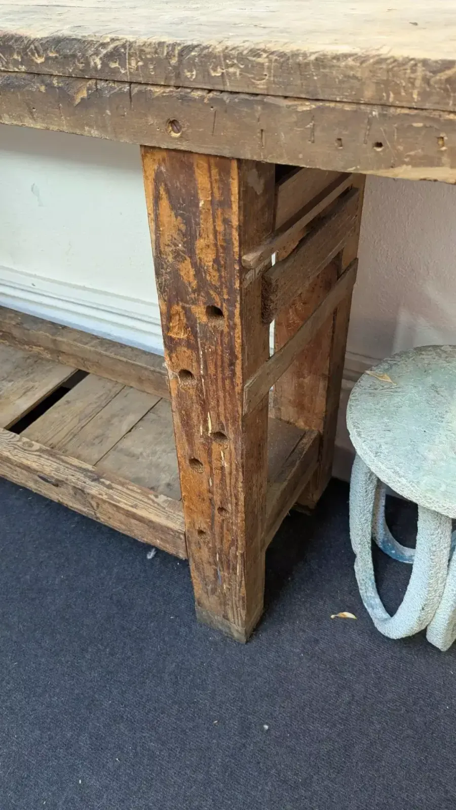 Rustic Carpenter's Workbench With Vise, Early 20th Century photo buy